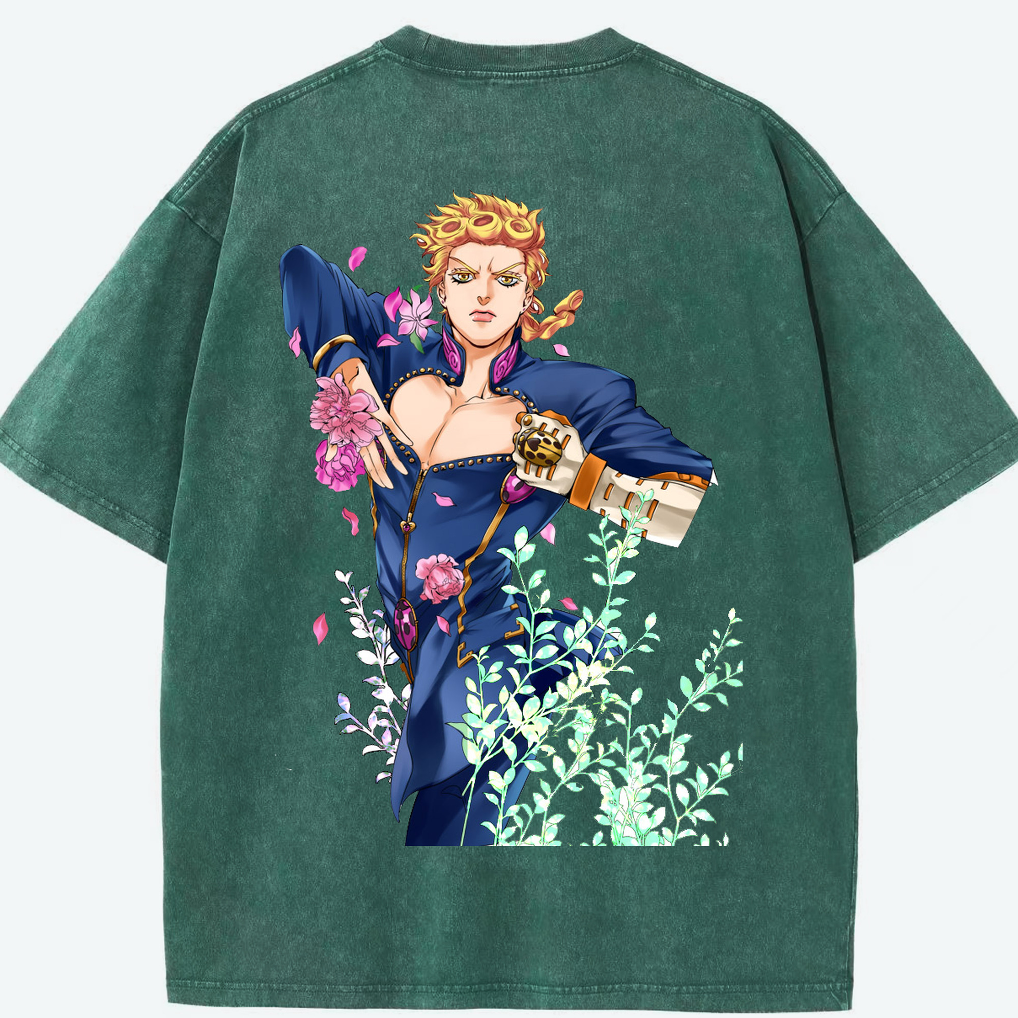 （画像用） ジョジョの奇妙な冒険 ジョルノ?ジョバァーナ JoJo's Bizarre Adventure Giorno Giovanna 綿100% ヴィンテージ風 半袖Tシャツ（背面プリント）